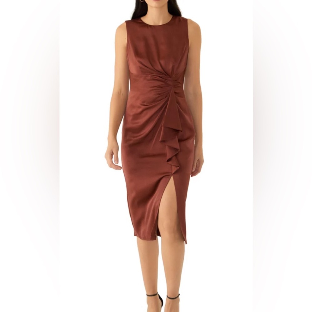 Chic Sleeveless Satin Copper Midi Dress